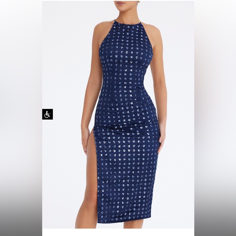 Navy Blue Mid-length Dress — Open Back